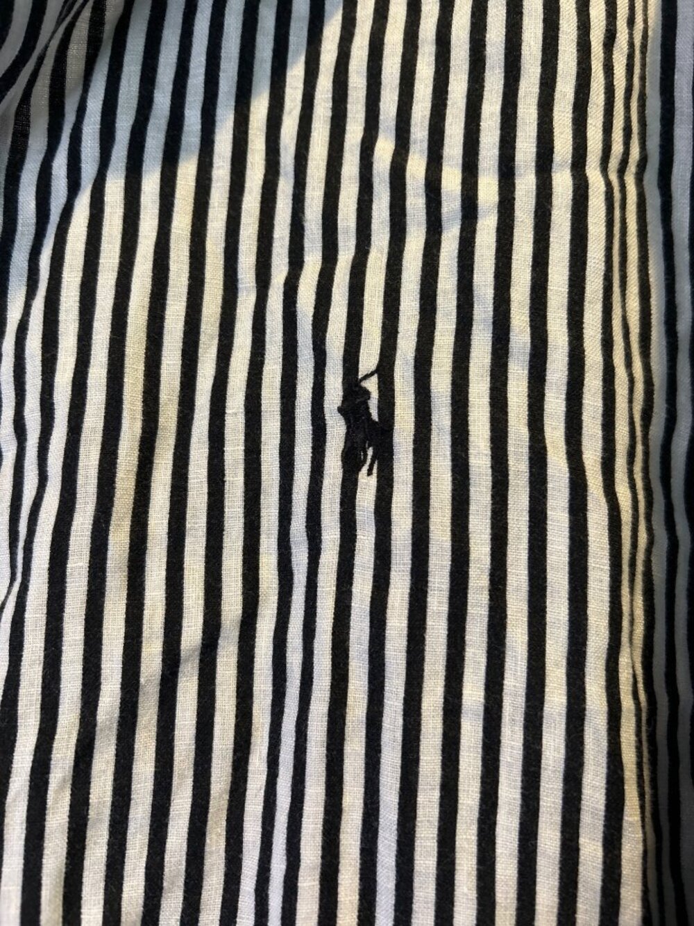 Polo Ralph Lauren 100% Linen Shirt Black White Striped Custom Fit XXL - Picture 2 of 6